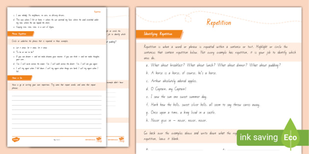 Level 3 Writing - Repetition Worksheet