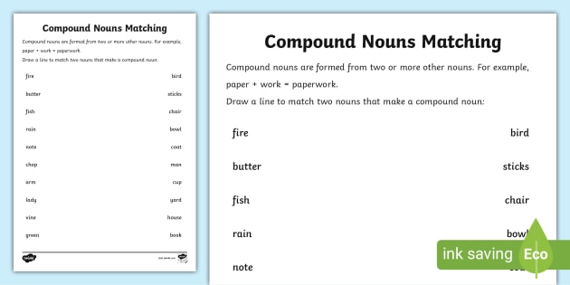 compound nouns list worksheet primary resources
