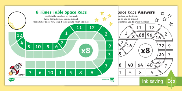 8 Times Table Space Race Worksheet / Worksheet - 8 Times Table Space Race