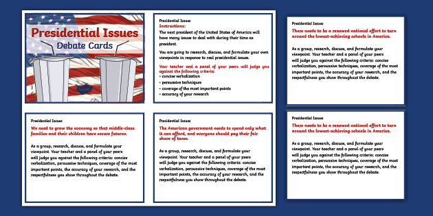 Presidential Issues Debate Challenge Cards (teacher made)