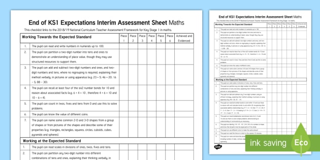 end of ks1 expectations interim assessment sheet maths