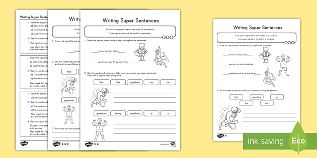 writing super sentences differentiated worksheet worksheets writing