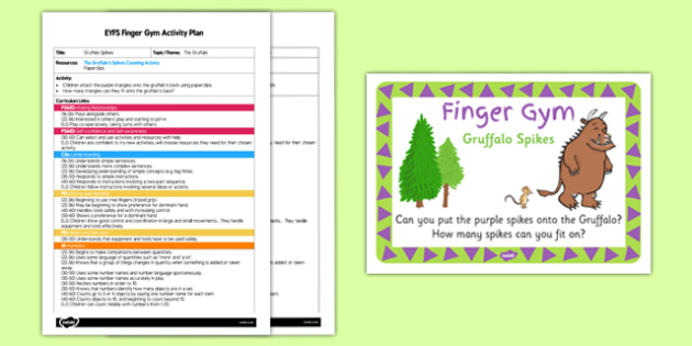 EYFS Gruffalo Spikes Finger Gym Activity Plan and Prompt Card