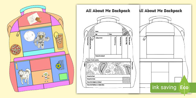 All About Me Backpack Art Activity and Writing Frame