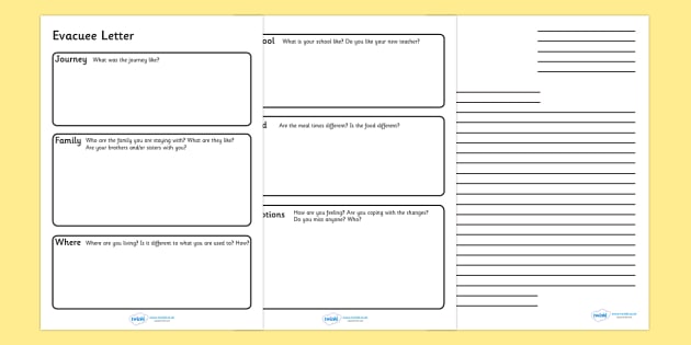 Download Evacuee Letter Writing Frame (teacher made)