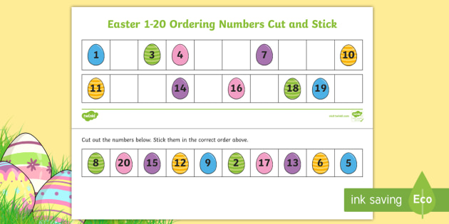 ordering easter numbers cut and stick worksheet 1 20