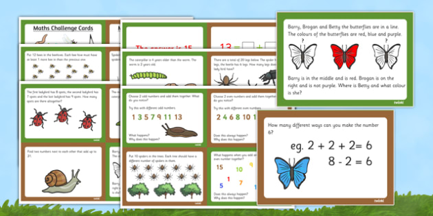 Minibeast Themed KS1 Maths Challenge Cards - math, numeracy