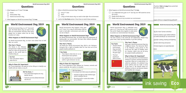 ks1 world environment day air pollution differentiated comprehension worksheet