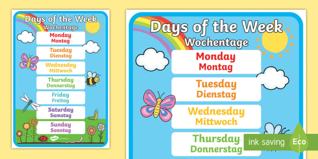 Days Of The Week Display Poster English German Days Of The Week Display