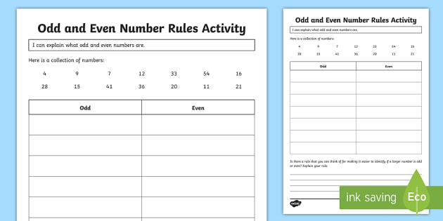 Odd And Even Numbers Rule Worksheet Teacher Made 