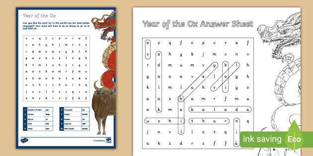 Year Of The Ox Word Search 3 6 Teacher Made