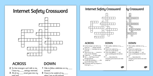 Internet Safety Crossword (teacher made)