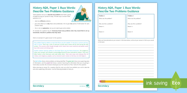 AQA GCSE Buzz Words Template: Describe Two Problems Editable Worksheet