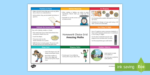 maths homework grid ideas