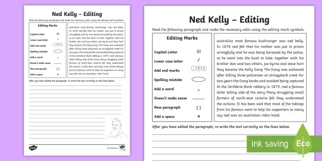 Ned Kelly Editing Passages Worksheet / Worksheet