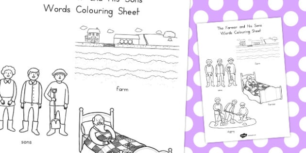 The Farmer and His Sons Words Colouring Sheet (teacher made)
