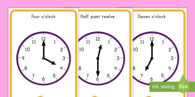 O'Clock and Half Past Time Display Posters - time, o'clock, half past ...