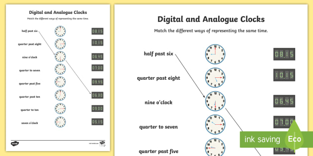 new digital and analogue clocks activity sheet digital and