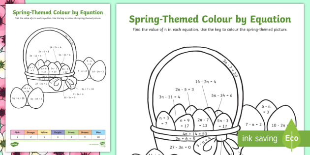 spring themed colorequation worksheet teacher made