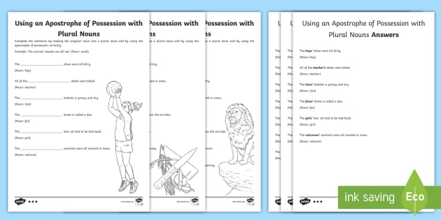 plural nouns possessive apostrophes differentiated worksheet