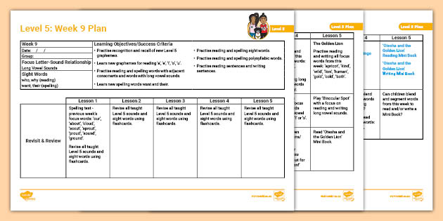 Phonics A E I O U Long Vowel Sounds Plan Level 5 Wk 9