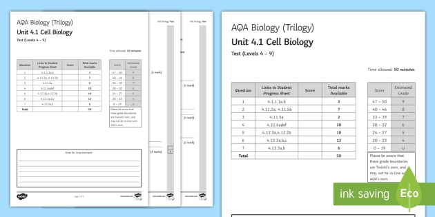 Aqa Style Biology Trilogy Science Specimen Paper Unit 4 1 Cell Biology