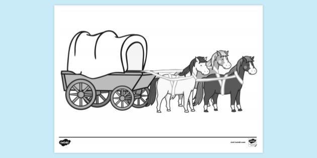 FREE! - Horse and Wagon Colouring Sheet - Primary School - Twinkl