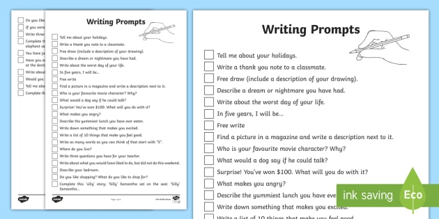 Literacy Writing Prompts Checklist (teacher made)