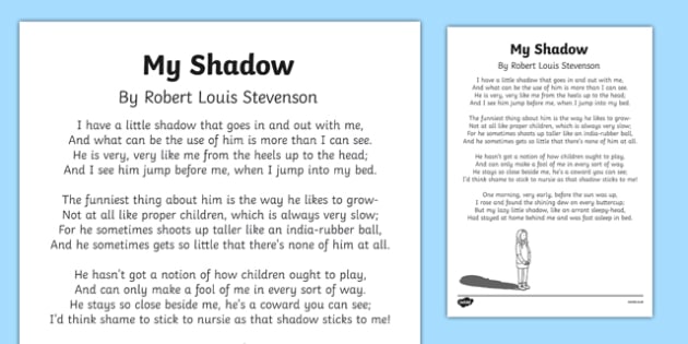 My Shadow by Robert Louis Stevenson Poem Print-Out