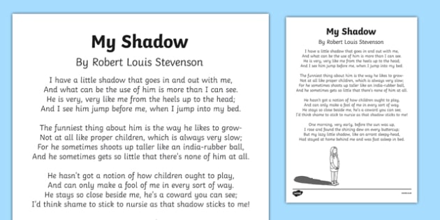 My Shadow Poem By Robert Louis Stevenson Primary Resource