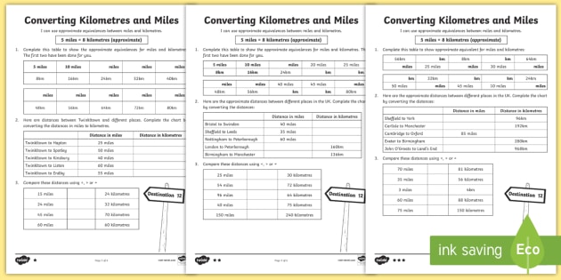 Conversion Chart Kilometers To Miles