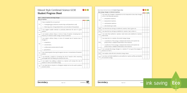Edexcel Style Combined Science (Chemistry): Rates of Reaction Progress Sheet