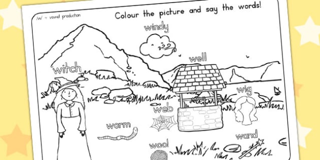 Word Initial 'w' Production Colouring Scene (teacher made)