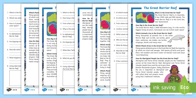 Great Barrier Reef Differentiated Reading Comprehension Activity