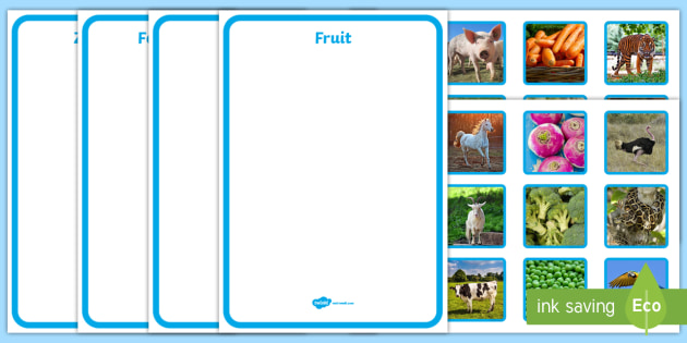 Photo Fruit, Vegetables, Farm Animals and Zoo Animals Sorting Activity