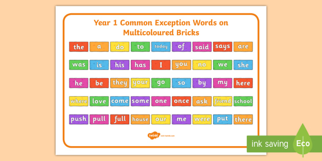 year-1-common-exception-words-on-multicolored-bricks-word-mat-year-1