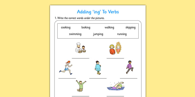 Activity on Verbs with 'ing' | Primary Resource | English