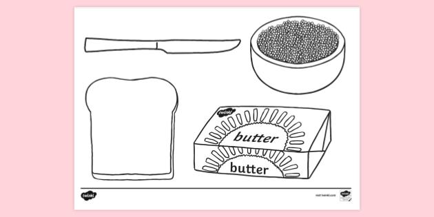 Fairy Bread Ingredients Colouring | Colouring Sheets