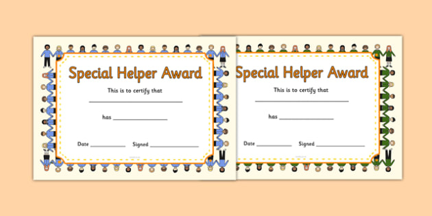 Special Helper Award Certificates (Teacher-Made) - Twinkl
