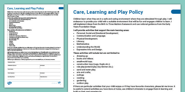 Care, Learning and Play Policy for Childminders