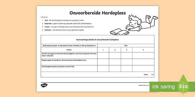 onvoorbereide hardoplees assessment rubric teacher made