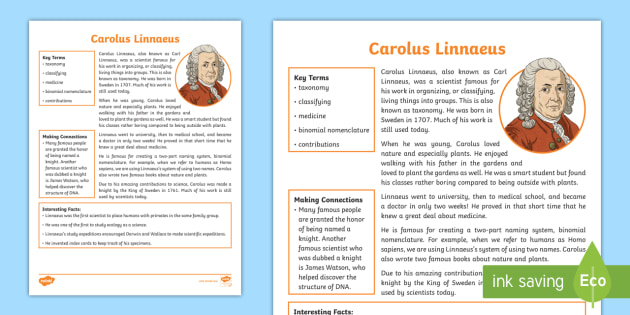 Fifth Grade Carl Linnaeus Fact File teacher Made 