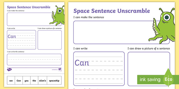 space sentence unscramble worksheets teacher made