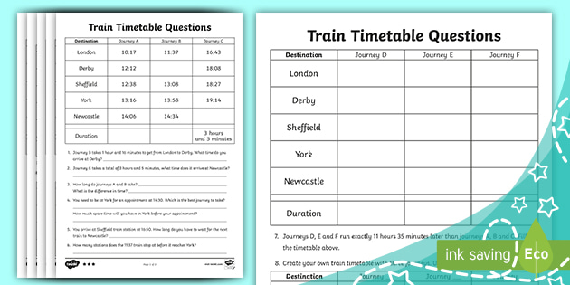 timetable worksheets
