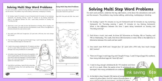 Solving Multi-Step Word Problems Worksheet