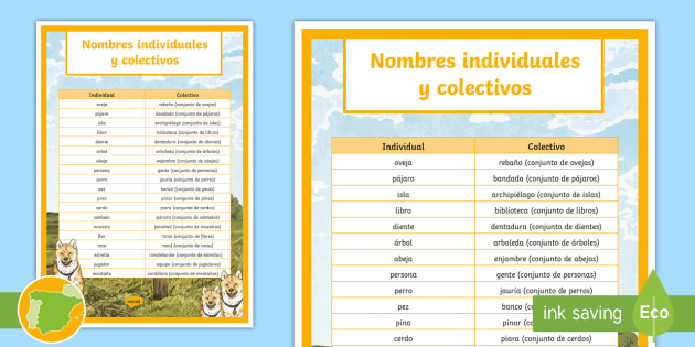 Hoja informativa: Nombres individuales y colectivos - Twinkl