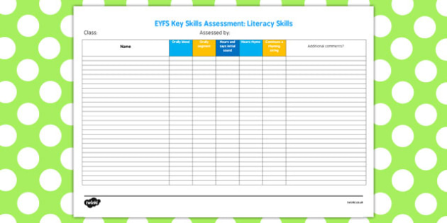 Eyfs Key Skills Assessment Literacy Skills Teacher Made