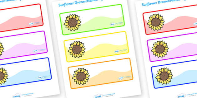 Editable Drawer - Peg - Name Labels (Sunflowers) - Classroom