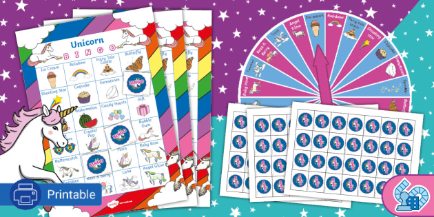unicorn bingo spinner game printable unicorn party games