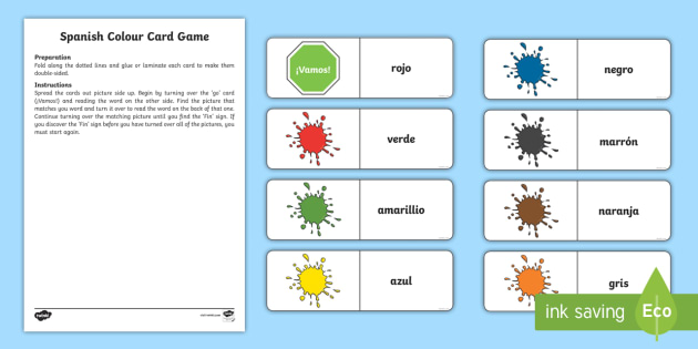 different colours card game  spanish teacher made